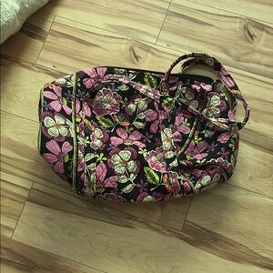 Vera Bradley Black and Pink Shoulder Bag Quilted Floral Design